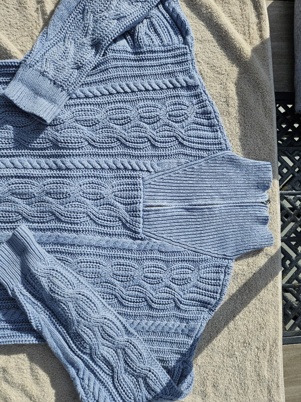 Cable-Knit Light Blue Zip Cardigan Sweater
